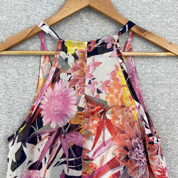 Tyche Blouse Womens Small Floral Pick Sleeveless Silky Top Flowy Sheer Tropical - Picture 6 of 10